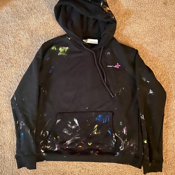 off white hoodie with paint splatter 